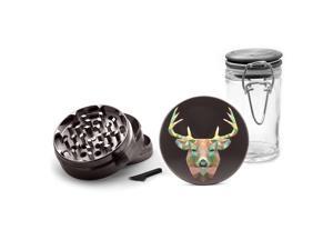 Gunmetal Grinder Aluminum + Glass Jar - UV Printed Triangle deer design Gunmetal Grinder Aluminum + Glass Jar - UV Printed Triangle deer design