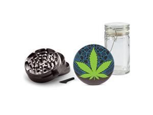 UV Printed on Gunmetal Grinder Aluminum + Glass Jar Leaves Lotus Mandala UV Printed on Gunmetal Grinder Aluminum + Glass Jar Leaves Lotus Mandala