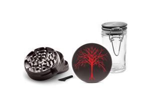 Gunmetal Grinder Aluminum + Glass Jar - UV Printed Red Dead Tree Branches No Leaves Gunmetal Grinder Aluminum + Glass Jar - UV Printed Red Dead Tree Branches No Leaves