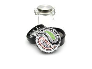 Black Grinder Aluminum + Glass Jar - UV Printed Bin Yang White Paisley Black Grinder Aluminum + Glass Jar - UV Printed Bin Yang White Paisley
