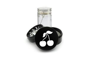 Laser Etched on Black Grinder Aluminum + Glass Jar Pair of Cherry Laser Etched on Black Grinder Aluminum + Glass Jar Pair of Cherry