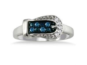 1/6 Carat Blue & White Diamond Buckle Ring in .925 Sterling Silver