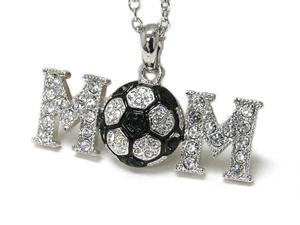 White Gold Crystal Soccer Mom Pendant Necklace Fashion Jewelry