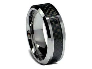 Tungsten Black Carbon Fiber Wedding Band Mens Wedding Ring