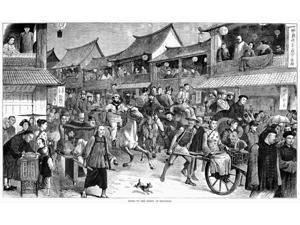 China Shanghai 1879 Ncrowd Of People On Foot In Carriages And Rickshaws And On Horseback Traveling Through The Streets Of Shanghai To Go To A Derby Wood Engraving American 1879 Poster Print by (18 x China Shanghai 1879 Ncrowd Of People On Foot In Carriages And Rickshaws And On Horseback Traveling Through The Streets Of Shanghai To Go To A Derby Wood Engraving American 1879 Poster Print by (18 x