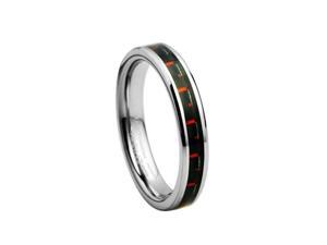 4MM Women's Pure Tungsten Gold Ring W/ BLACK & RED Carbon Fiber Inaly 4MM Women's Pure Tungsten Gold Ring W/ BLACK & RED Carbon Fiber Inaly
