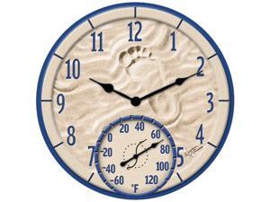 TAYLOR 91501 14" By the Sea Poly Resin Clock with Thermometer TAYLOR 91501 14" By the Sea Poly Resin Clock with Thermometer