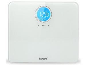 Surpahs Shiny Small Lightweight Digital Bathroom Scale w/ BMI Calculation, Auto Identify 4 Users [White]