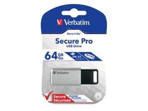 Verbatim 64GB Store'n' Go Secure Pro USB 3.0 Flash Drive with AES 256 Hardware Encryption - Silver Model 98666 Verbatim 64GB Store'n' Go Secure Pro USB 3.0 Flash Drive with AES 256 Hardware Encryption - Silver Model 98666