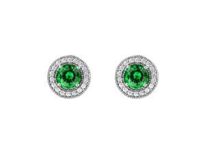 Fine Jewelry Vault UBUNER40936AGCZE600 May Birthstone Emerald and CZ Halo Stud Earrings in Sterling Silver 2.50 CT TGW Fine Jewelry Vault UBUNER40936AGCZE600 May Birthstone Emerald and CZ Halo Stud Earrings in Sterling Silver 2.50 CT TGW