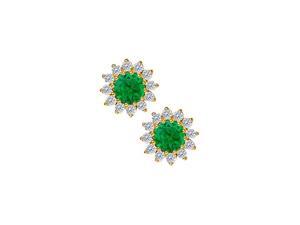 Fine Jewelry Vault UBUNER40309AGVYCZE May Birthstone Emerald with CZ Flowery Earrings in 18K Yellow Gold Vermeil Fine Jewelry Vault UBUNER40309AGVYCZE May Birthstone Emerald with CZ Flowery Earrings in 18K Yellow Gold Vermeil