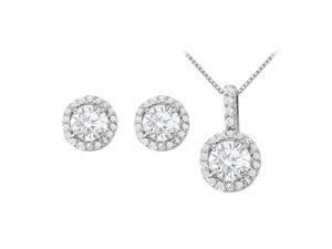 Fine Jewelry Vault UBNERPD31481AGCZ600 April Birthstone Cubic Zirconia Halo Earrings and Pendant in 925 Sterling Silver Fine Jewelry Vault UBNERPD31481AGCZ600 April Birthstone Cubic Zirconia Halo Earrings and Pendant in 925 Sterling Silver