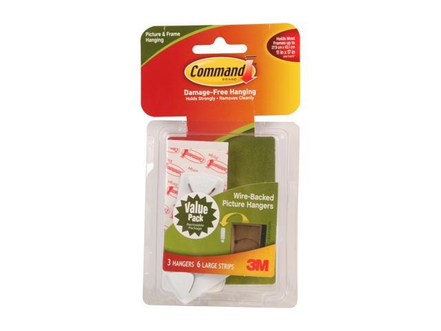 3M Command 17043 Wire-Backed Picture Hanging Hooks Value Pack, White, 3 Hangers, 6 Strips