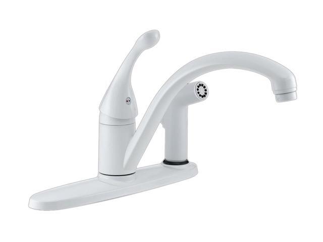 DELTA 340-WH-DST 8.75" Faucet Height Side Sprayer Collins Single Handle Kitchen Faucet with Integral Spray White