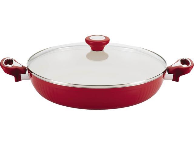 Farberware  New Traditions Aluminum Nonstick 12-Inch Covered Deep Skillet with Side Handles, Red
