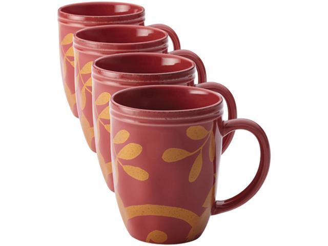 Rachael Ray Set of 4 Cucina Gold Scroll Mug Set, Cranberry