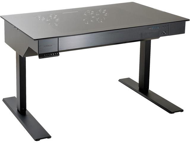 LIAN LI DK-04X Black Desktop Material: Tempered Glass Body Material: Aluminum Leg Material: Iron Computer Case
