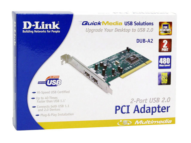 D-Link High Speed USB 2.0 2-Port PCI Adapter Model DUB-A2