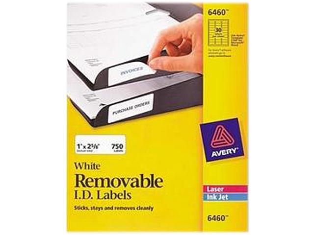 Avery White Removable ID Labels for Laser and Inkjet Printers 6460  1' x 2-5/8'  Pack of 750