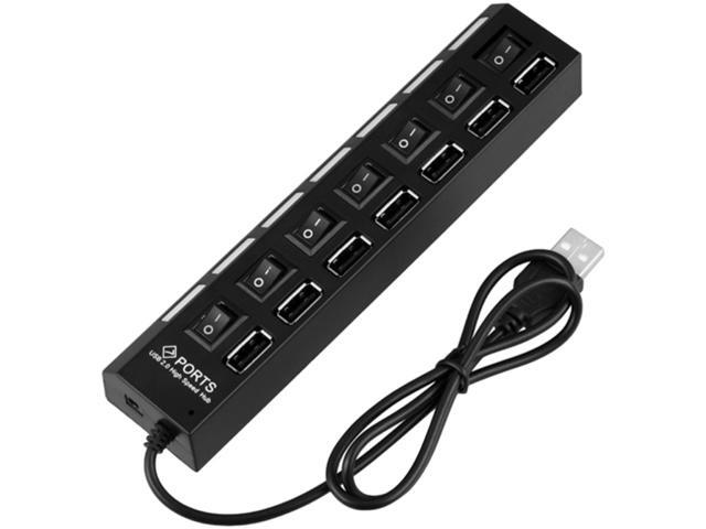 Insten 1042794 Black 7 Port USB 2.0 Hub with ON / OFF Switch