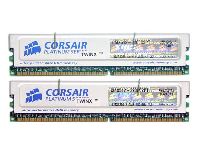 CORSAIR XMS 1GB (2 x 512MB) 184-Pin DDR SDRAM DDR 400 (PC 3200) Dual Channel Kit Desktop Memory Model TWINX1024-3200C2PT