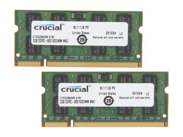 Crucial 4GB (2 x 2GB) 200-Pin DDR2 SO-DIMM DDR2 800 (PC2 6400) Memory for Apple Model CT2K2G2S800M 