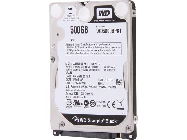 WD Scorpio Black WD5000BPKT 500GB 7200 RPM 16MB Cache SATA 3.0Gb/s 2.5" Internal Notebook Hard Drive Bare Drive