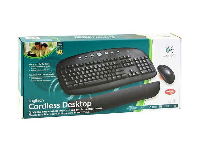 Logitech 967437-0403 Black 104 Normal Keys 7 Function Keys Cordless Desktop Standard Keyboard and Optical Mouse