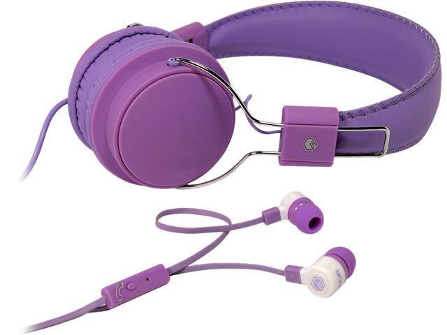 MQbix Purple MQHT470PUR 3.5mm Connector 2-In-1 Combo Pack High Performance In-Ear Earphones with Mic and Deep Bass Stereo ...