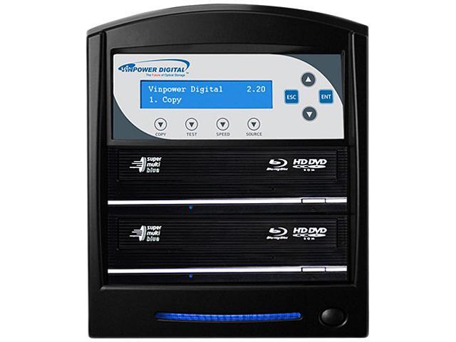 VINPOWER Black 1 to 2 64M Buffer Memory SharkBlu Blu-ray DVD CD Duplicator Tower with 500GB Hard Drive + USB 3.0 + CopyConnect ...