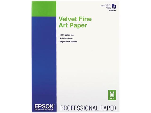 EPSON Velvet Fine Art Paper, 17 x 22, White, 25 Sheets/Pack
