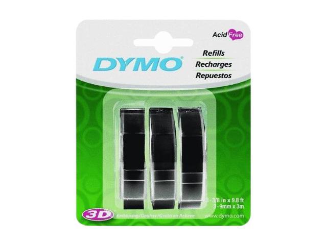 DYMO 1741670 Embossing Label 3/8" Black, 9.8' Length, 3 Rolls Per Pack