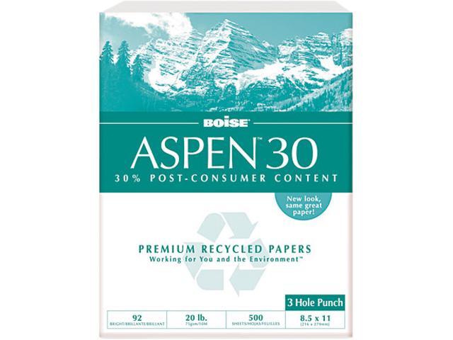 Boise 054901-P ASPEN 30% Recycled Office Paper, 3-Hole, 92 Bright, 20lb, Ltr, White, 5000/Ctn
