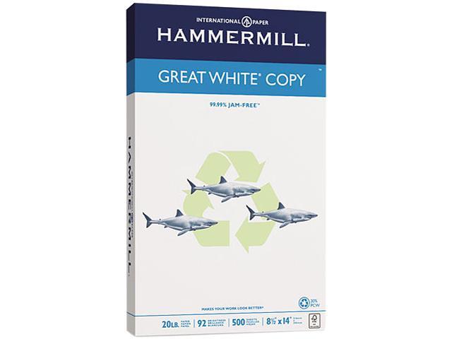 Hammermill 86704 Great White Recycled Copy Paper, 92 Brightness, 20lb, 8-1/2 x 14, 500 Shts/Ream