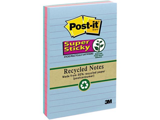 Post-it Notes Super Sticky 660-3SST Super Sticky Notes, 4 x 6, Lined, 3 Tropic Breeze Colors, 3 90-Sheet Pads/Pack