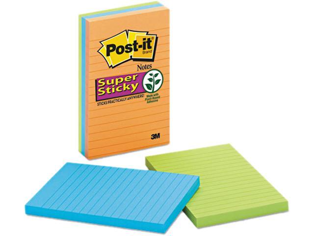 Post-it Notes Super Sticky 660-3SSAN Super Sticky Notes, 4 x 6, Lined, 3 Electric Glow Colors, 3 90-Sheet Pads/Pack