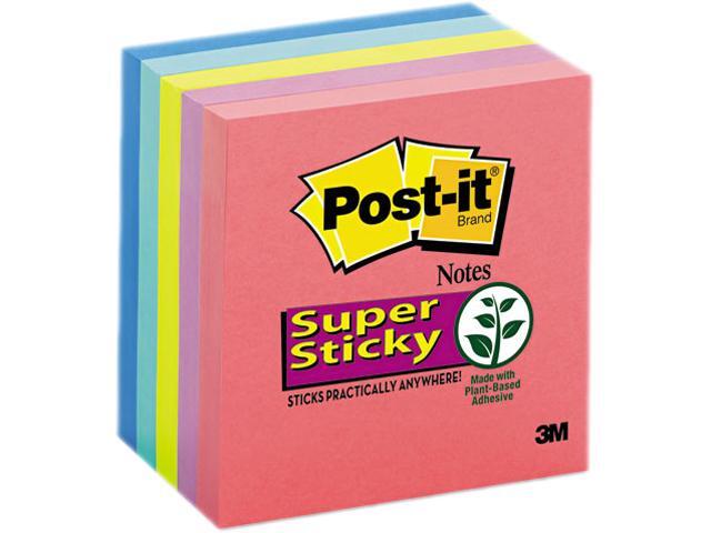 Post-it Notes Super Sticky 654-5SSUC Super Sticky Notes, 3 x 3, Five Jewel Pop Colors, 5 90-Sheet Pads/Pack