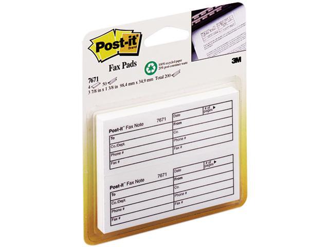 Post-it 7671-4 Fax Transmittal Notes,1-1/2 x 4, White, 4 50-Sheet Pads/Pack