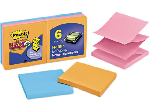 Post-it Pop-up Notes Super Sti R330-6SSAN Pop-Up Refill, 3 x 3, 4 Electric Glow Colors, 6 90-Sheet Pads/Pack