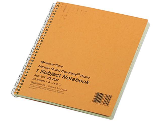 National Brand 33004 Subject Wirebound Notebook, Narrow Rule, 8-1/4 x 6-7/8, Green, 80 Sheets
