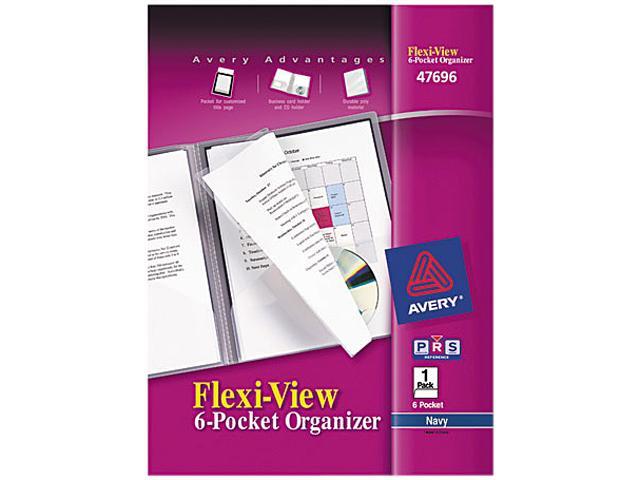 Avery 47696 Flexi-View Six-Pocket Polypropylene Organizer, 150-Sheet Capacity, Navy/Blue