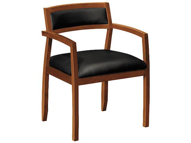 basyx VL852HST11 Wood Guest Chairs with Black Leather Seat/Back, Bourbon Cherry Finish