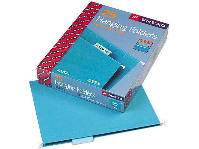 Smead 64074 Hanging File Folders, 1/5 Tab, 11 Point Stock, Letter, Teal, 25/Box