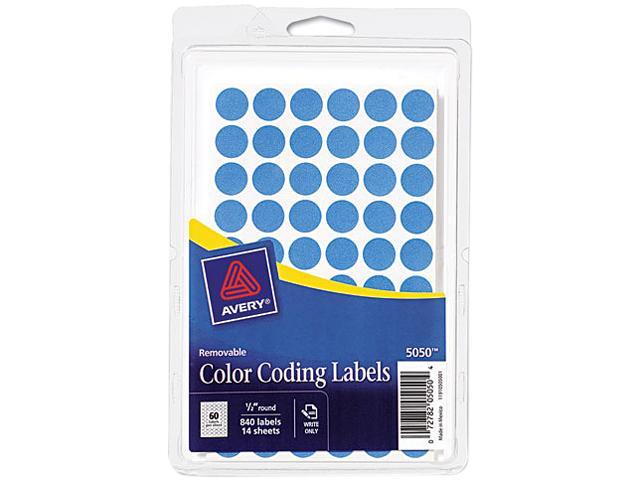 Avery 05050 Removable Self-Adhesive Color-Coding Labels, 1/2in dia, Light Blue, 840/Pack