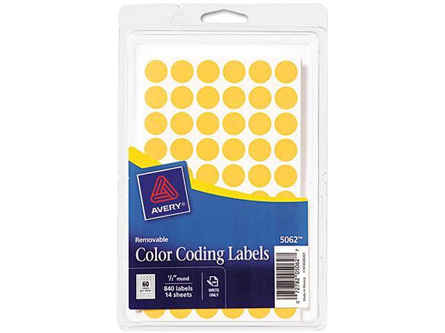 Avery 05062 Removable Self-Adhesive Color-Coding Labels, 1/2in dia, Neon Orange, 840/Pack