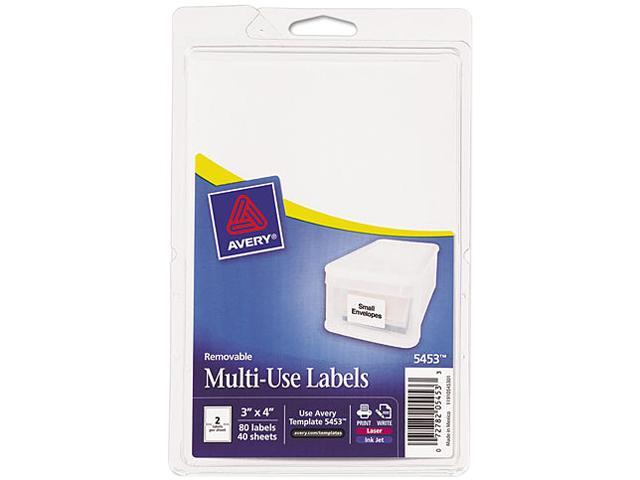 Avery 05453 Print or Write Removable Multi-Use Labels, 3 x 4, White, 80/Pack