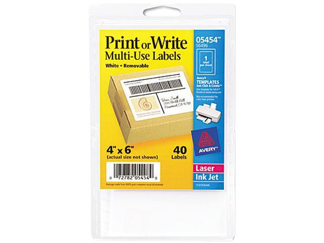 Avery 05454 Print or Write Removable Multi-Use Labels, 4 x 6, White, 40/Pack