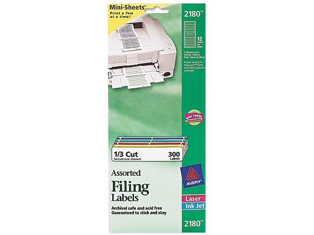 Avery 2180 File Folder Labels on Mini-Sheets, 2/3 x 3-7/16, Assorted, 300/Pack