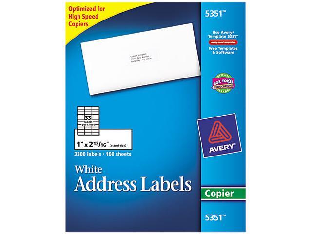 Avery 5351 Self Adhesive Address Labels For Copiers 1 X 2 13 16 White