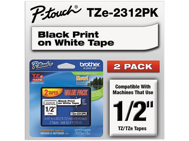 Brother 12mm (1/2") Black on White Laminated Tape (2 Pack of TZ231) (8m/26.2')
